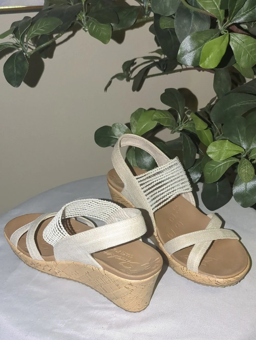 Skechers Beige Wedge Sandals – Neutral Textured Slingback